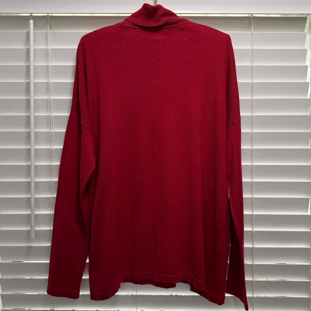 LNWOT J. Jill Women's Silk & cotton holiday red turtleneck sweater; L petite - Picture 2 of 3